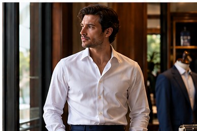 Man wearing a perfectly tailored white cotton shirt