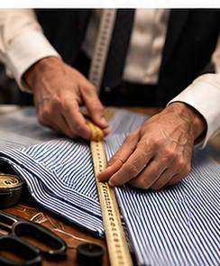 Tailor measuring a custom cotton shirt